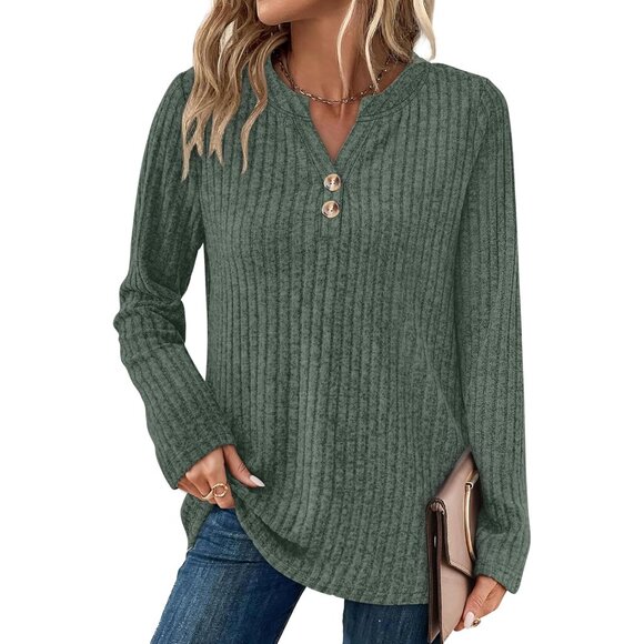 Womens Lightweight V Neck Sweater Long Sleeve Casual Tops for Fall - Picture 2 of 6